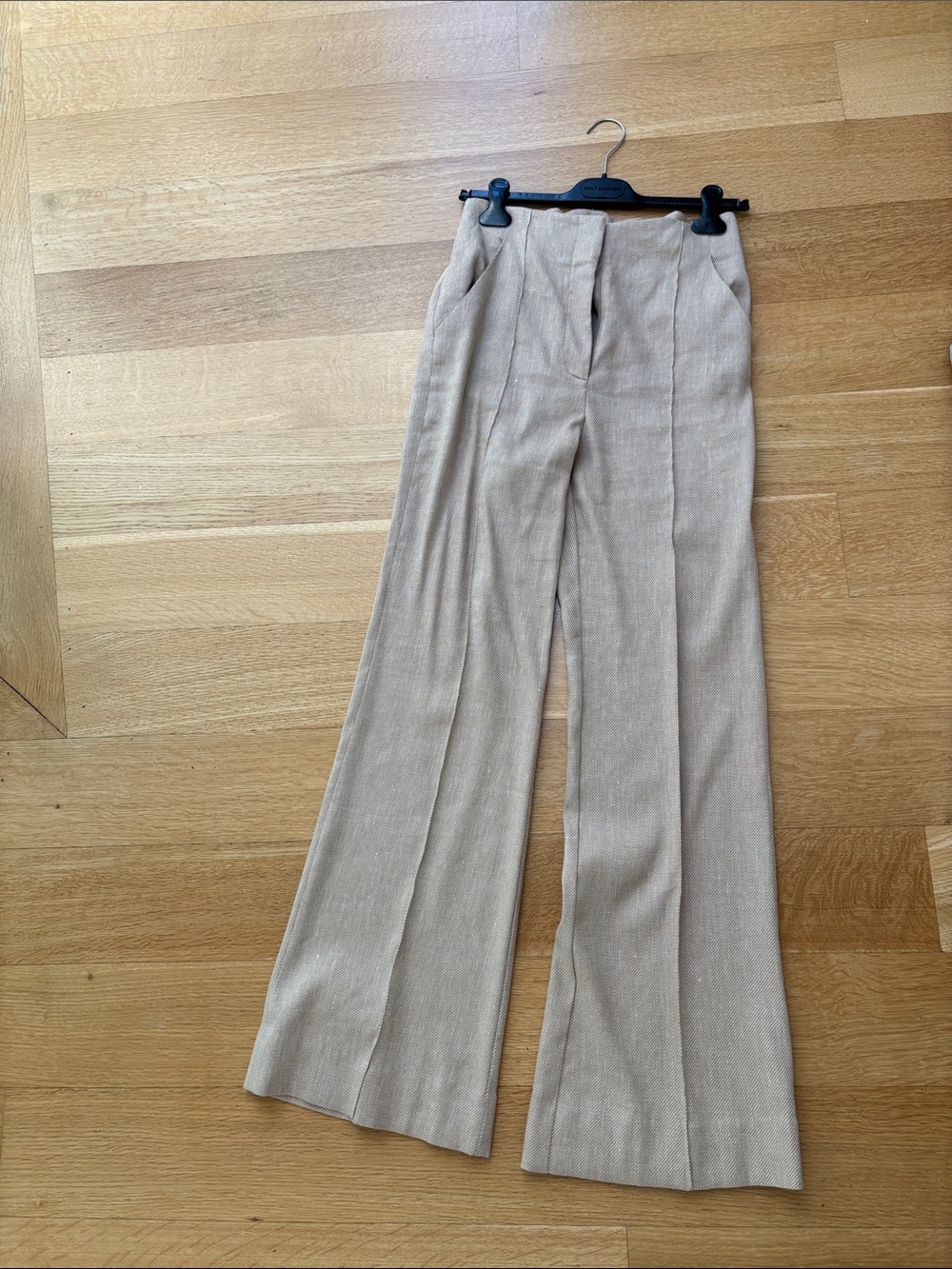 Veronica Beard Beige Wide-Leg Pleated Trousers